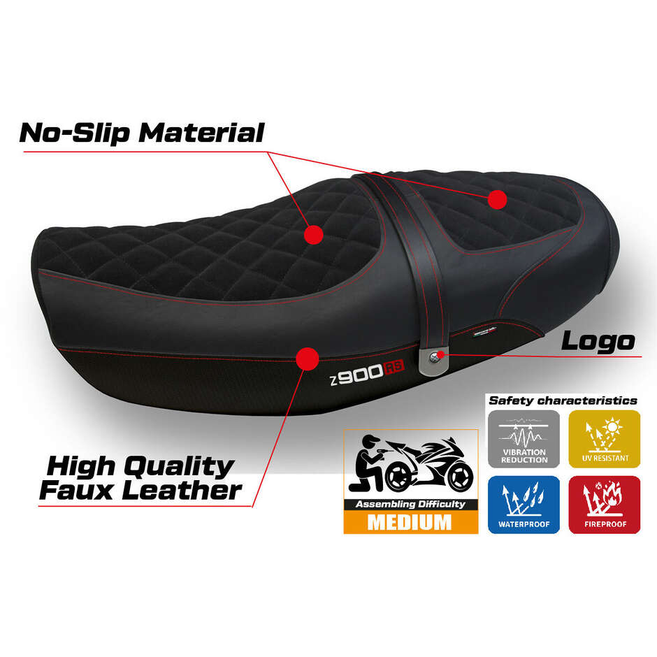 Housse de selle TPZ Italia spécifique pour Kawasaki Z 900 RS (modèles 2018-2025), coloris Natal Total Black Velvet