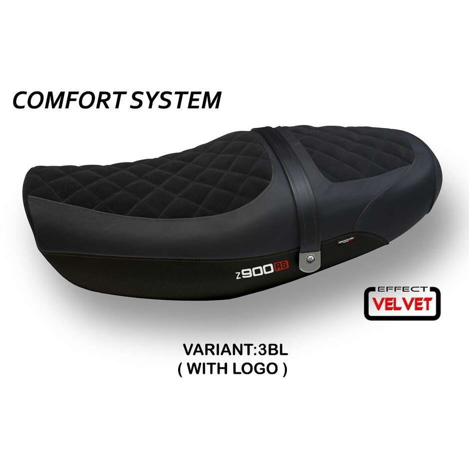 Housse de selle TPZ Italia spécifique pour Kawasaki Z 900 RS (modèles 2018-2025), Natal Total Black Velvet Comfort System
