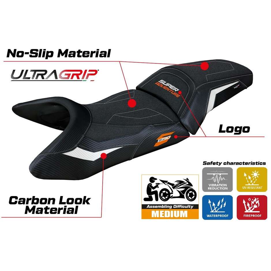 Housse de selle TPZ Italia spécifique pour KTM 1390 Super Adventure S modèle 2025 Enns Ultragrip