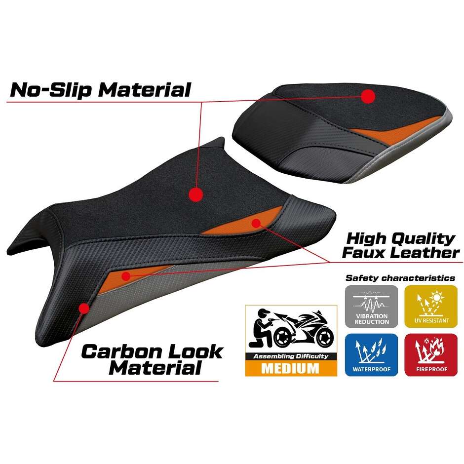Housse de selle TPZ Italia spécifique pour KTM 390 Duke (modèles 2024-2025) avec grip Mora Ultragrip