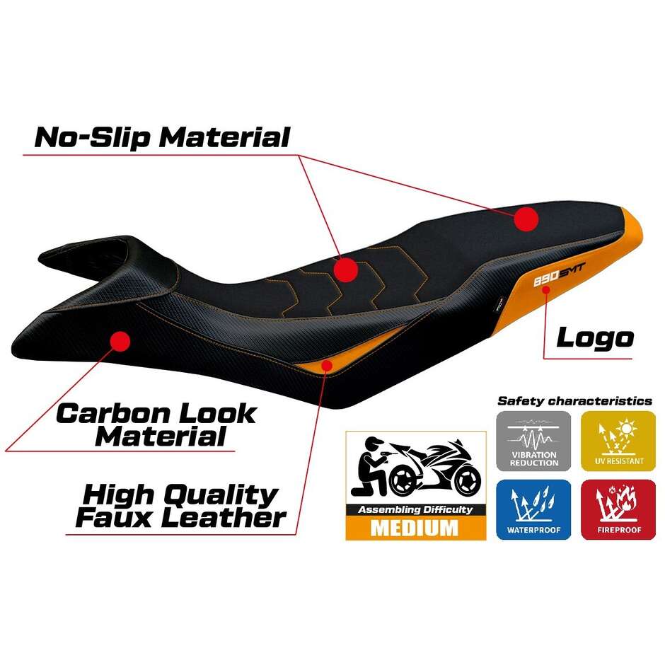 Housse de selle TPZ Italia spécifique pour KTM 890 SMT (modèles 2023-2025) Karma Ultragrip
