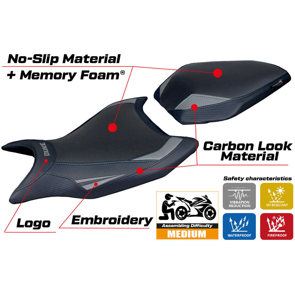 Housse de selle TPZ Italia spécifique pour KTM 990 Duke modèle 2024-2025 Cannes Comfort System