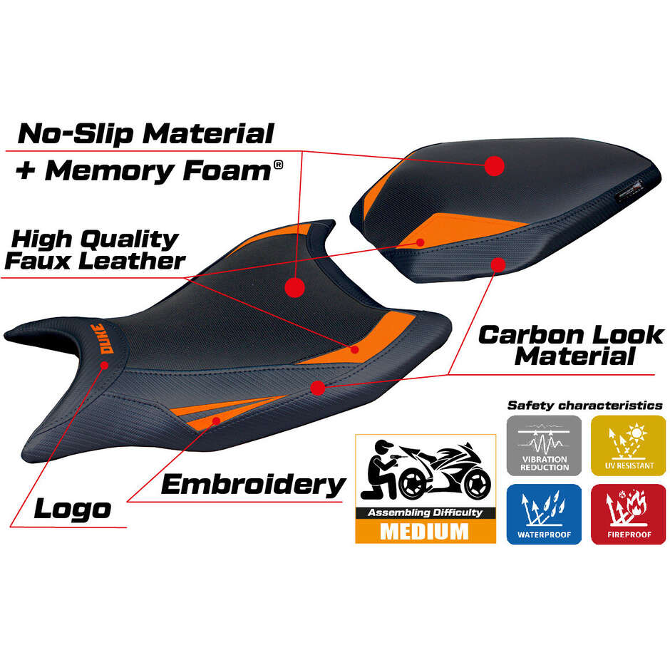 Housse de selle TPZ Italia spécifique pour KTM 990 Duke modèle 2024-2025 Cannes Comfort System