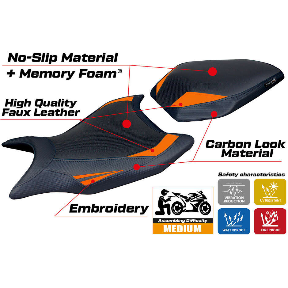 Housse de selle TPZ Italia spécifique pour KTM 990 Duke modèle 2024-2025 Cannes Comfort System