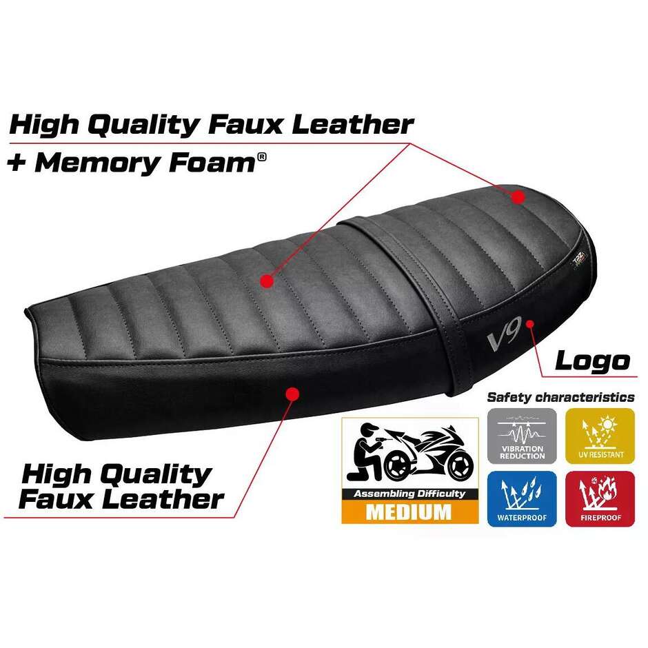 Housse de selle TPZ Italia spécifique pour Moto Guzzi V9 Bobber 2016-2018, modèle Acerra, système de confort