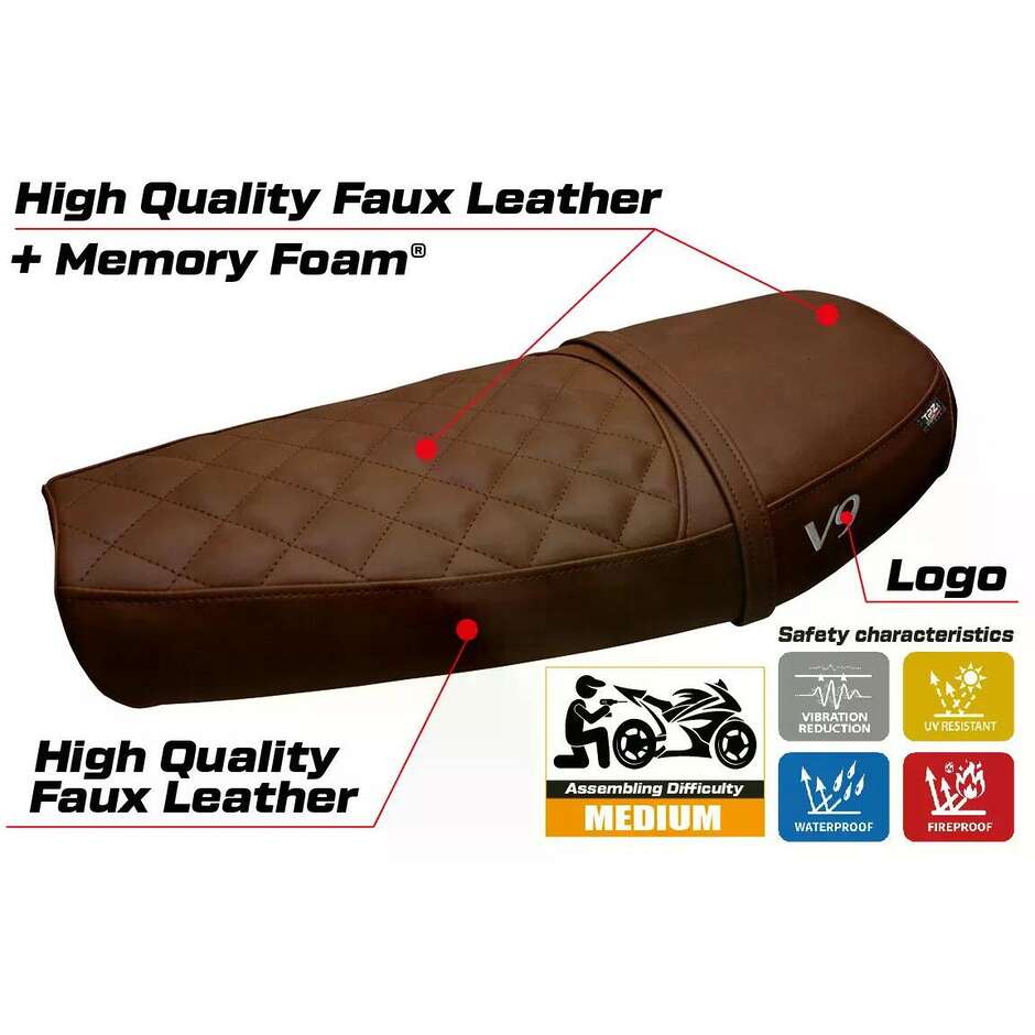 Housse de selle TPZ Italia spécifique pour Moto Guzzi V9 Bobber 2016-2018, modèle Scampia Comfort System