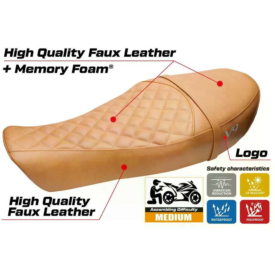 Housse de selle TPZ Italia spécifique pour Moto Guzzi V9 Roamer (modèles 2016-2024), système confort Aversa