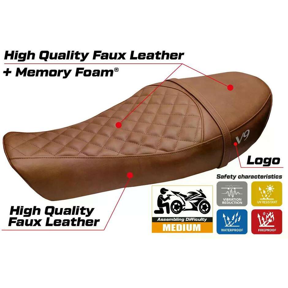 Housse de selle TPZ Italia spécifique pour Moto Guzzi V9 Roamer (modèles 2016-2024), système confort Aversa