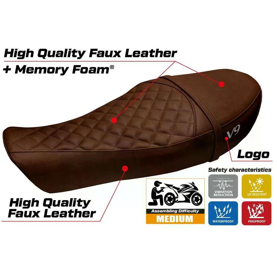 Housse de selle TPZ Italia spécifique pour Moto Guzzi V9 Roamer (modèles 2016-2024), système confort Aversa