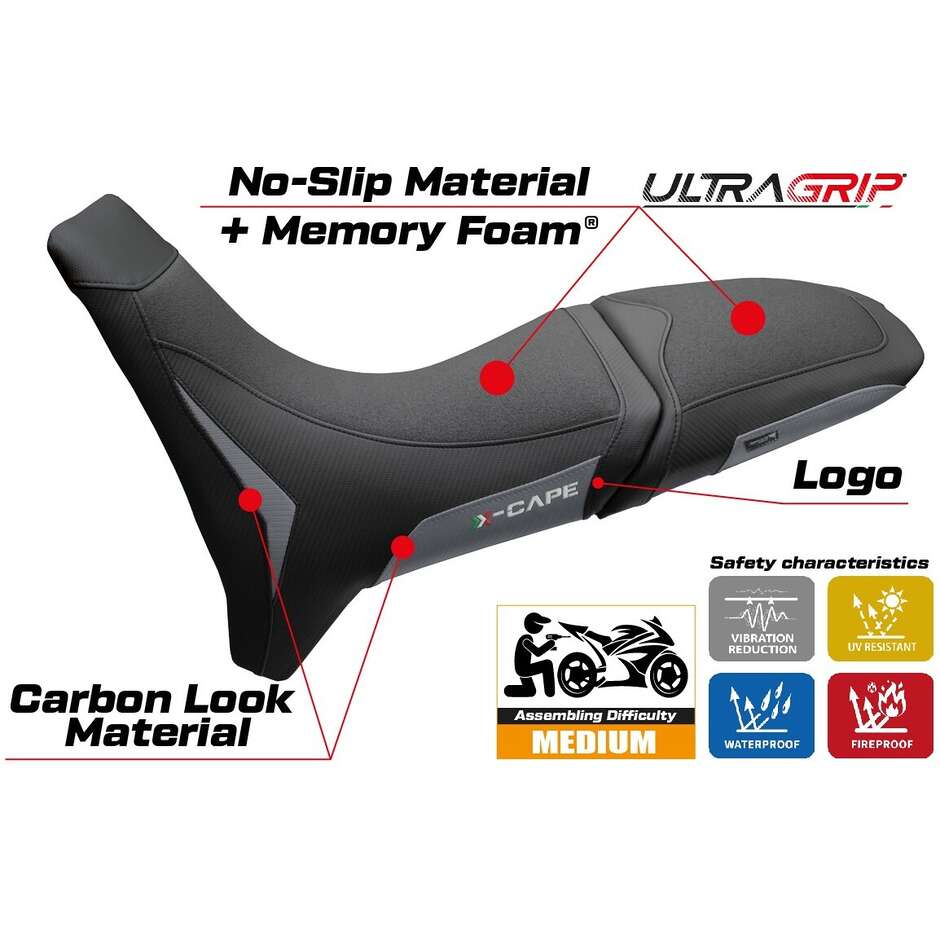 Housse de selle TPZ Italia spécifique pour Moto Morini X-Cape 650 (modèles 2021-2025) avec système de confort Reno Ultragrip