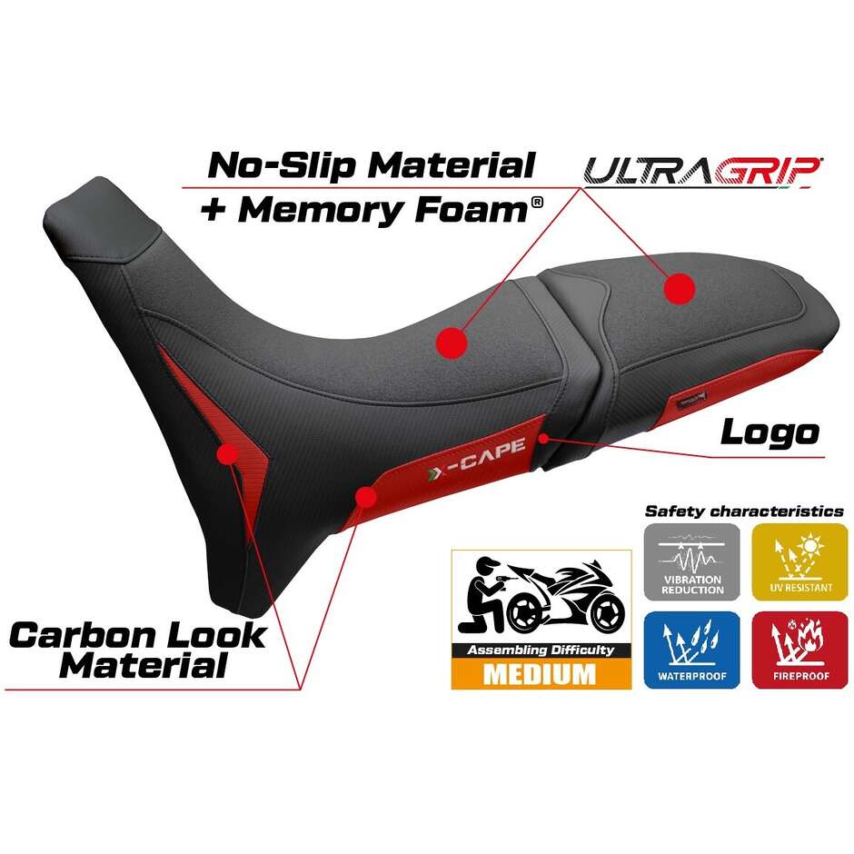 Housse de selle TPZ Italia spécifique pour Moto Morini X-Cape 700 2025-2026, modèle Rieti, système de confort Ultragrip