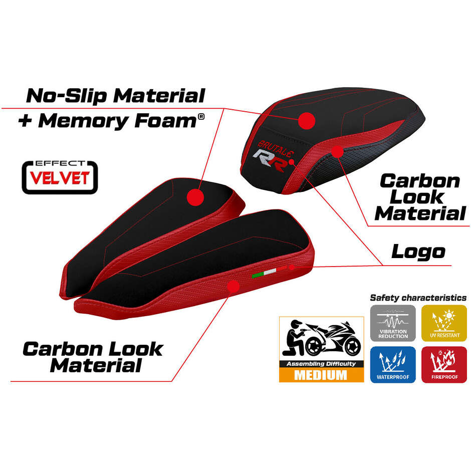 Housse de selle TPZ Italia spécifique pour MV Agusta Brutale 1000 RR (modèles 2020-2025) Meilan Velvet Comfort System