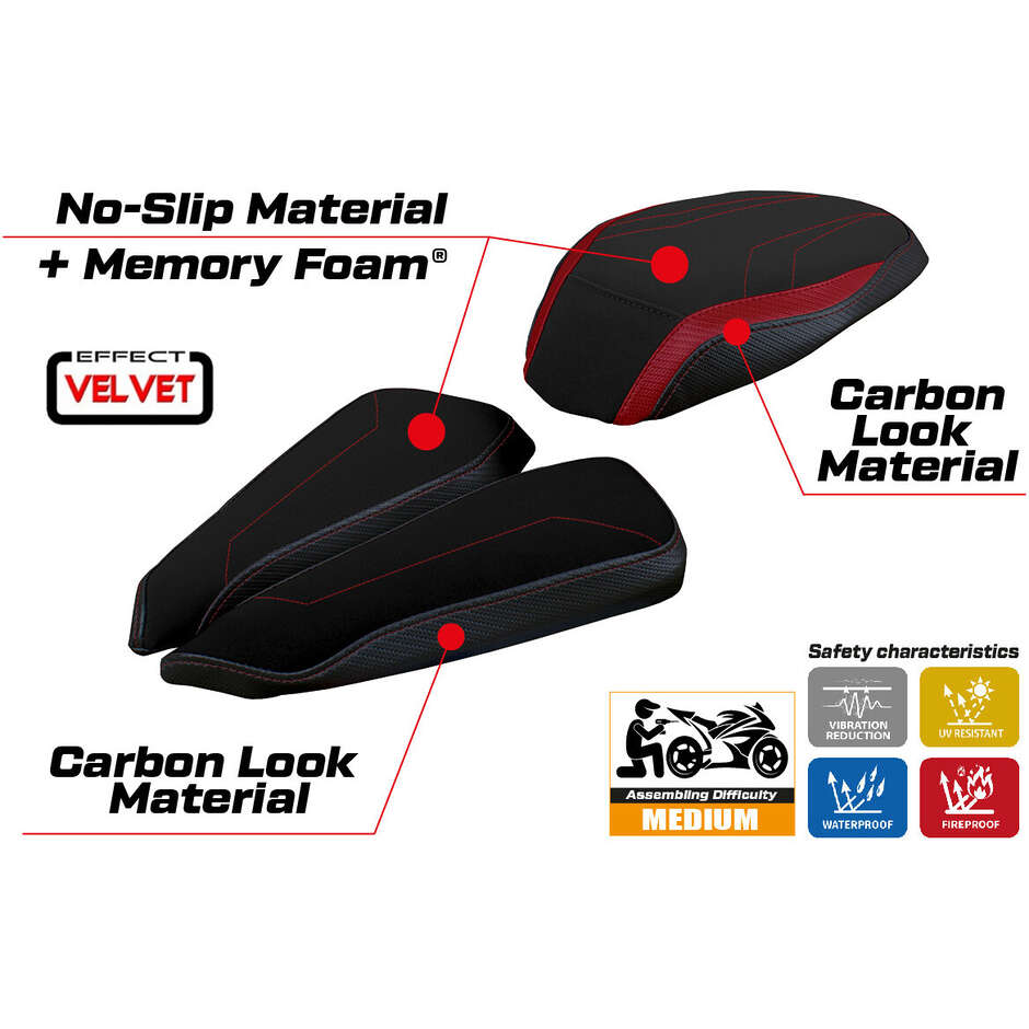 Housse de selle TPZ Italia spécifique pour MV Agusta Brutale 1000 RR (modèles 2020-2025) - Système de confort en velours Adai