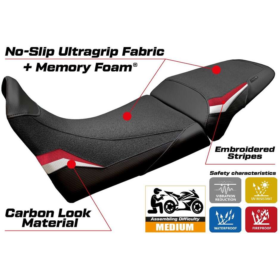 Housse de selle TPZ Italia spécifique pour MV Agusta Enduro Veloce modèle 2024-2025, système de confort Hajek Ultragrip