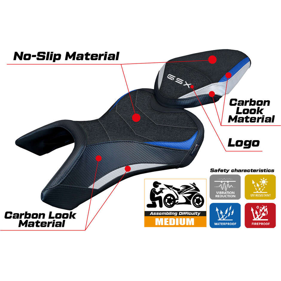 Housse de selle TPZ Italia spécifique pour Suzuki GSX 8S / 8R 2023-2025, modèle Niigata, Ultragrip