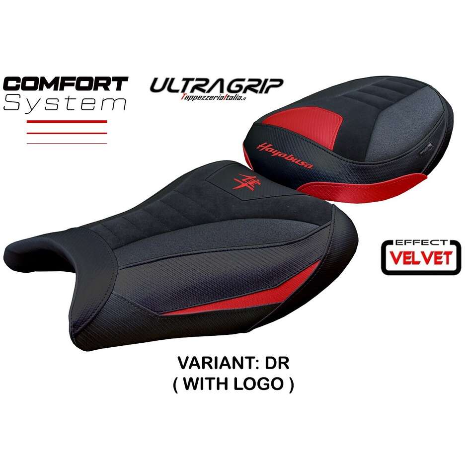 Housse de selle TPZ Italia spécifique pour Suzuki GSX R 1300 Hayabusa (modèles 2008-2020), fabriquée au Japon en velours avec système de confort Ultragrip.