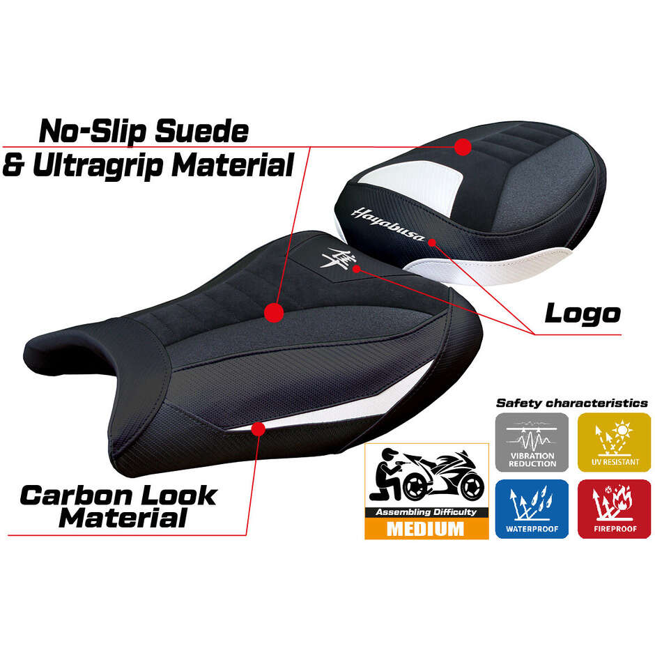 Housse de selle TPZ Italia spécifique pour Suzuki GSX R 1300 Hayabusa (modèles 2008-2020), fabriquée au Japon en velours Ultragrip.