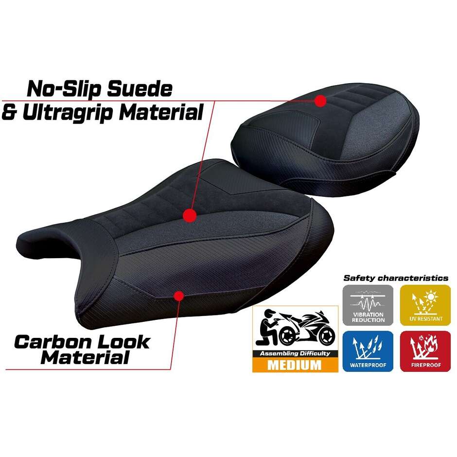 Housse de selle TPZ Italia spécifique pour Suzuki GSX R 1300 Hayabusa (modèles 2021-2025), en velours Denia Ultragrip