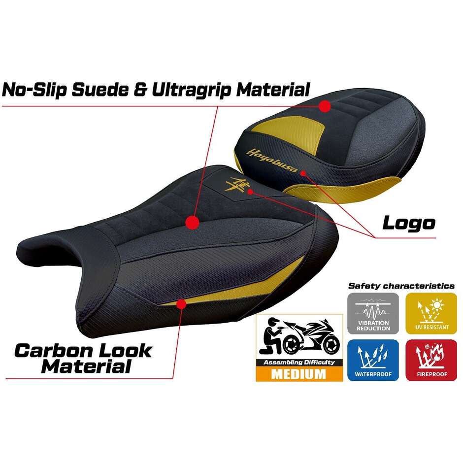 Housse de selle TPZ Italia spécifique pour Suzuki GSX R 1300 Hayabusa (modèles 2021-2025), en velours Denia Ultragrip