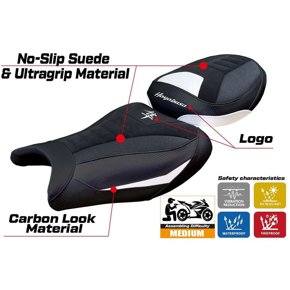 Housse de selle TPZ Italia spécifique pour Suzuki GSX R 1300 Hayabusa (modèles 2021-2025), en velours Denia Ultragrip