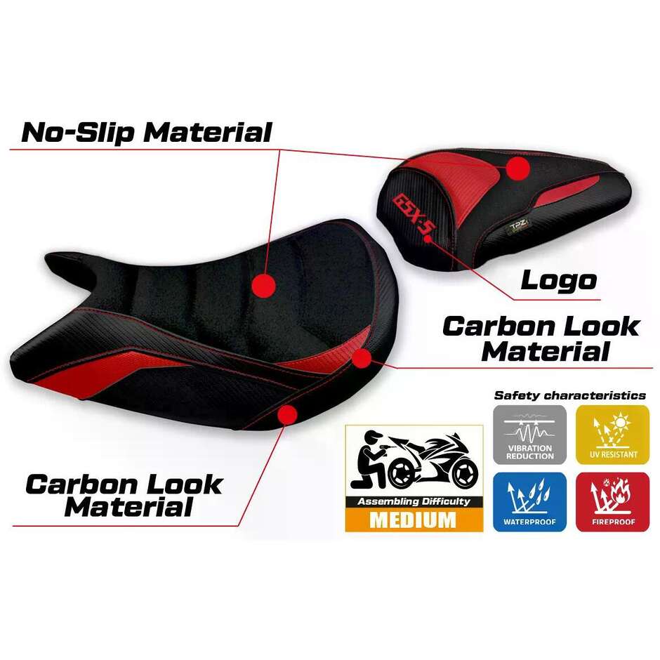 Housse de selle TPZ Italia spécifique pour Suzuki GSX S 1000 2021-2025, modèle Lindi Ultragrip