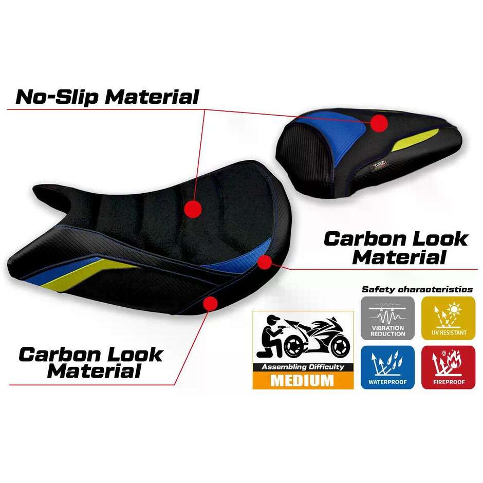 Housse de selle TPZ Italia spécifique pour Suzuki GSX S 1000 (modèles 2021-2025), coloris Lindi Special Ultragrip