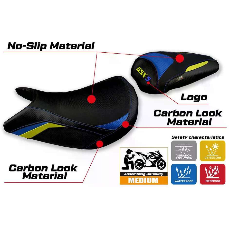 Housse de selle TPZ Italia spécifique pour Suzuki GSX S 1000 (modèles 2021-2025), coloris Lindi spécial