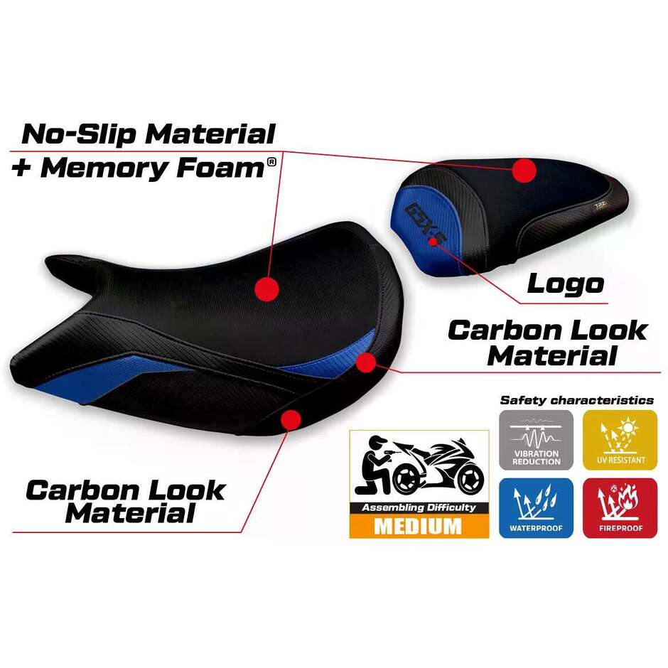 Housse de selle TPZ Italia spécifique pour Suzuki GSX S 1000 (modèles 2021-2025) - Système de confort Lindi