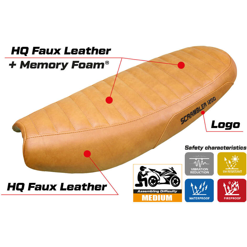 Housse de selle TPZ Italia spécifique pour Triumph Scrambler 1200 (modèles 2019-2025) - Système de confort de coque