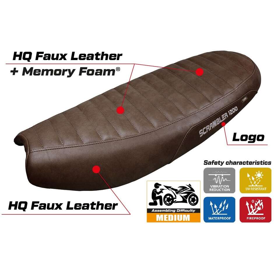 Housse de selle TPZ Italia spécifique pour Triumph Scrambler 1200 (modèles 2019-2025) - Système de confort de coque