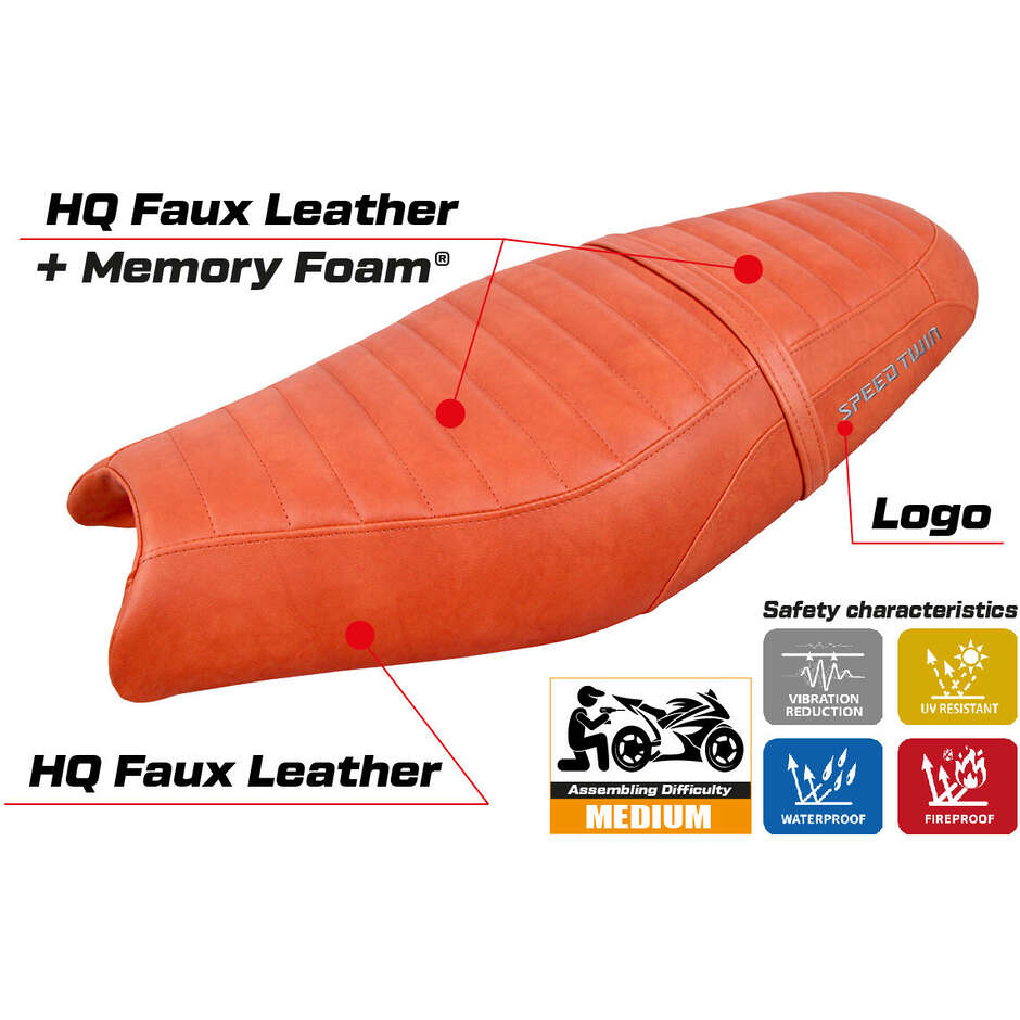Housse de selle TPZ Italia spécifique pour Triumph Speed Twin 900 (modèles 2019-2025) - Système de confort Enfield