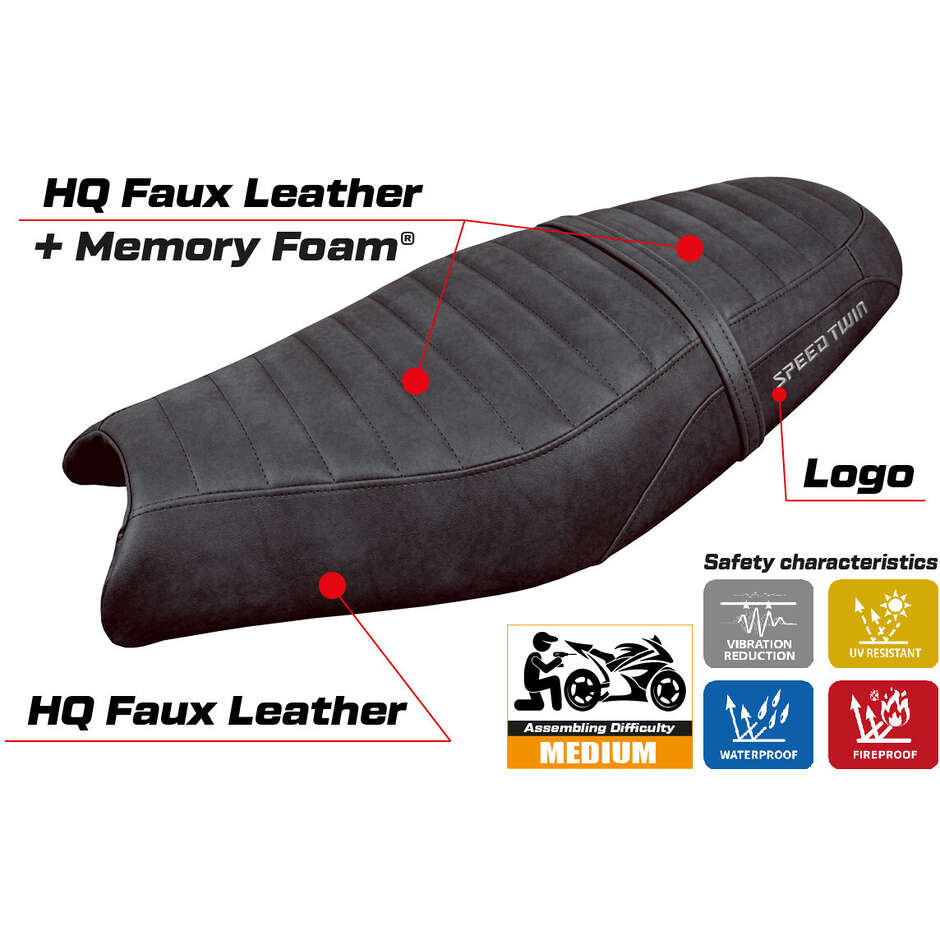 Housse de selle TPZ Italia spécifique pour Triumph Speed Twin 900 (modèles 2019-2025) - Système de confort Enfield