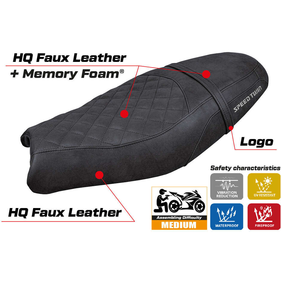 Housse de selle TPZ Italia spécifique pour Triumph Speed Twin (modèles 2019-2025) avec système de confort Wembley
