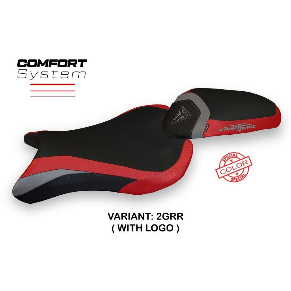 Housse de selle TPZ Italia spécifique pour Triumph Street Triple (modèles 2017-2022), coloris Molina, système confort.