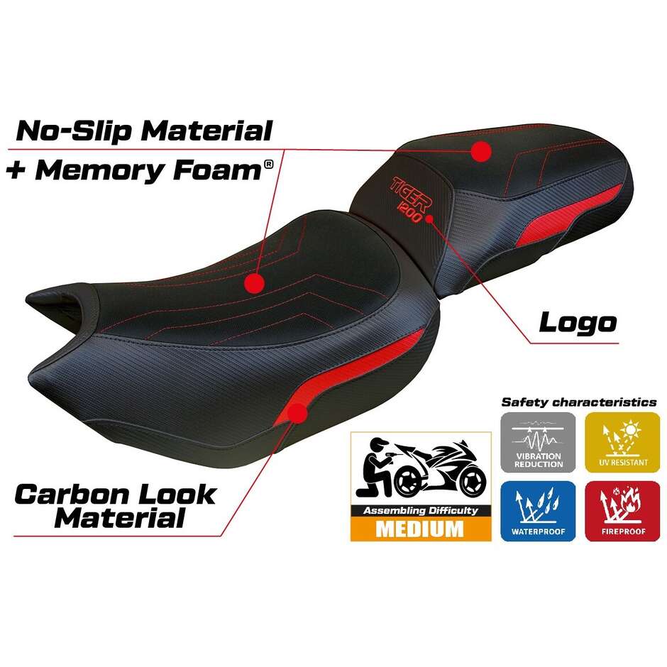 Housse de selle TPZ Italia spécifique pour Triumph Tiger 1200 (modèles 2022-2025) avec système de chauffage et de confort