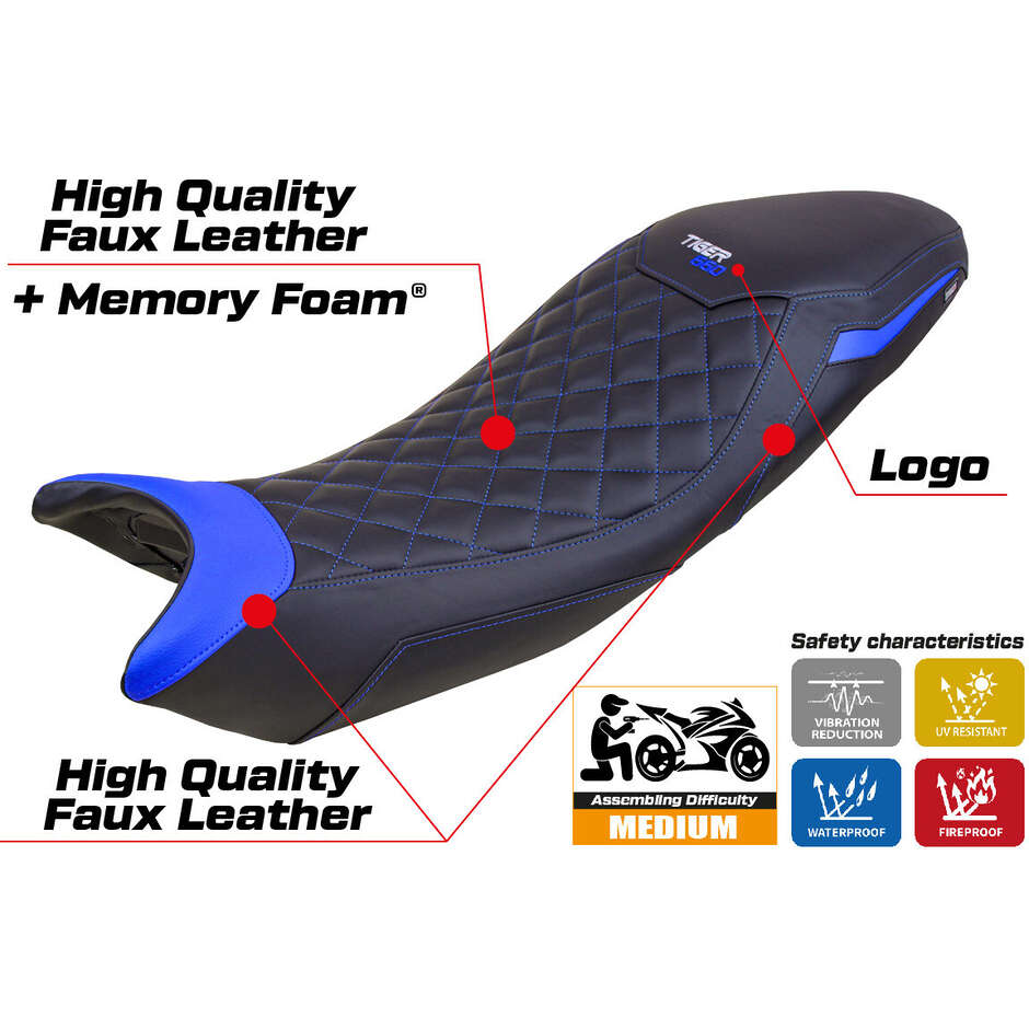Housse de selle TPZ Italia spécifique pour Triumph Tiger 660 (modèles 2021-2025), édition spéciale Derry Comfort System