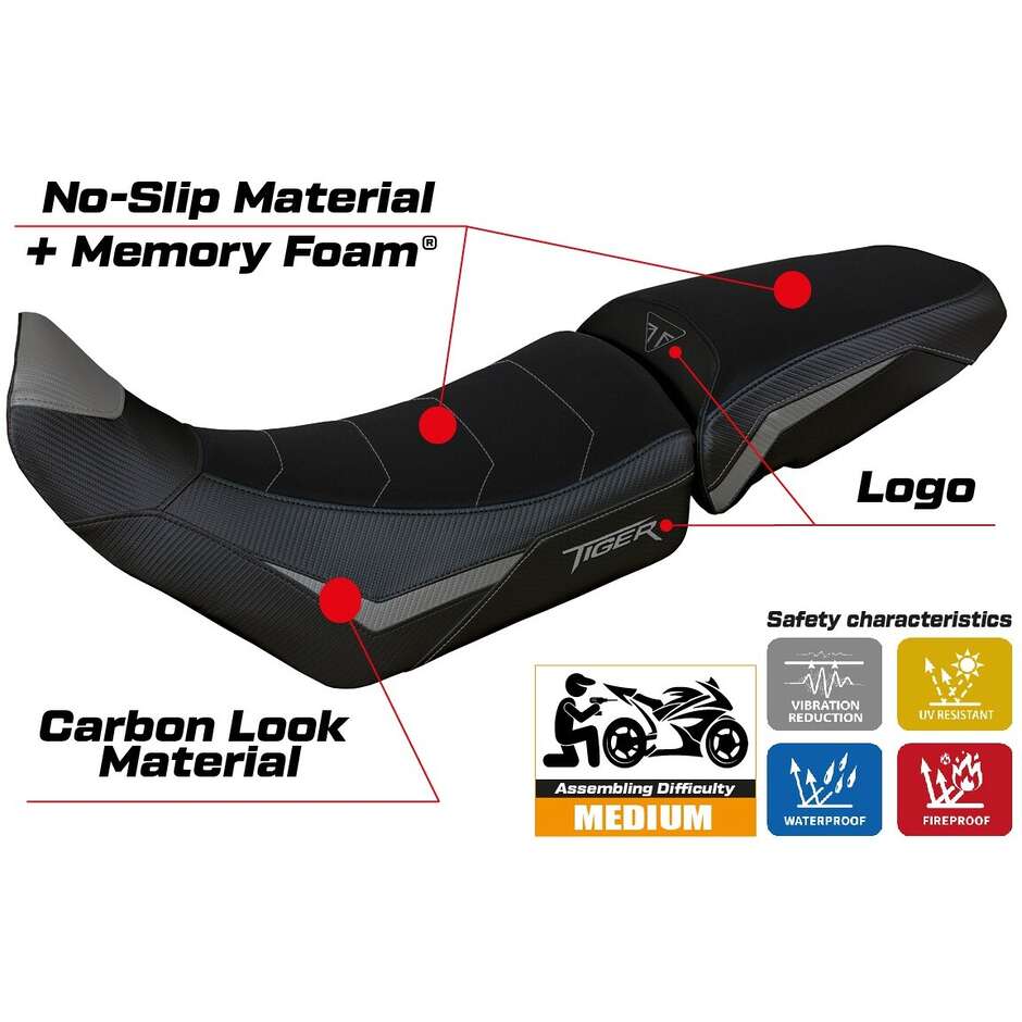 Housse de selle TPZ Italia spécifique pour Triumph Tiger 850 Sport (modèles 2021-2025) avec système de chauffage et de confort