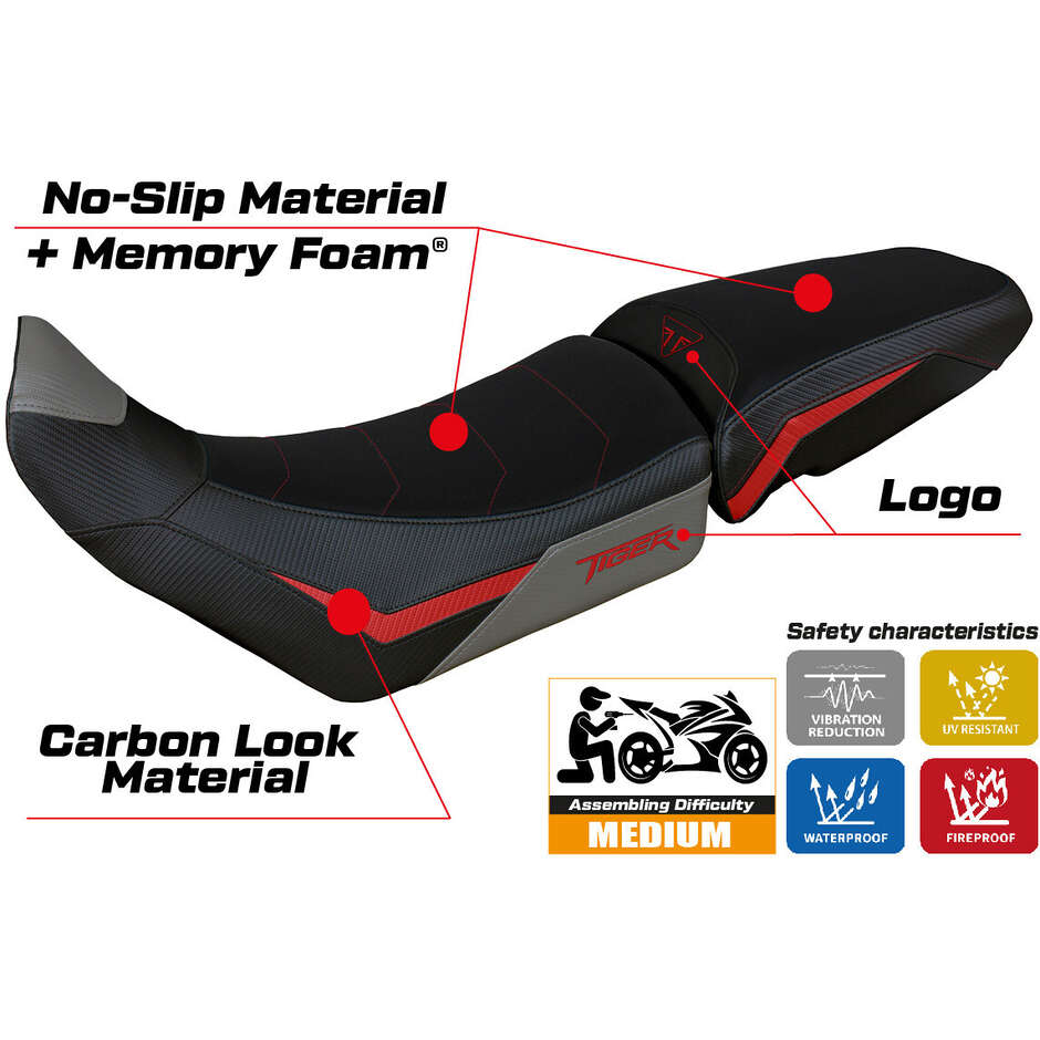 Housse de selle TPZ Italia spécifique pour Triumph Tiger 900 (modèles 2020-2023) - Système de confort Dover