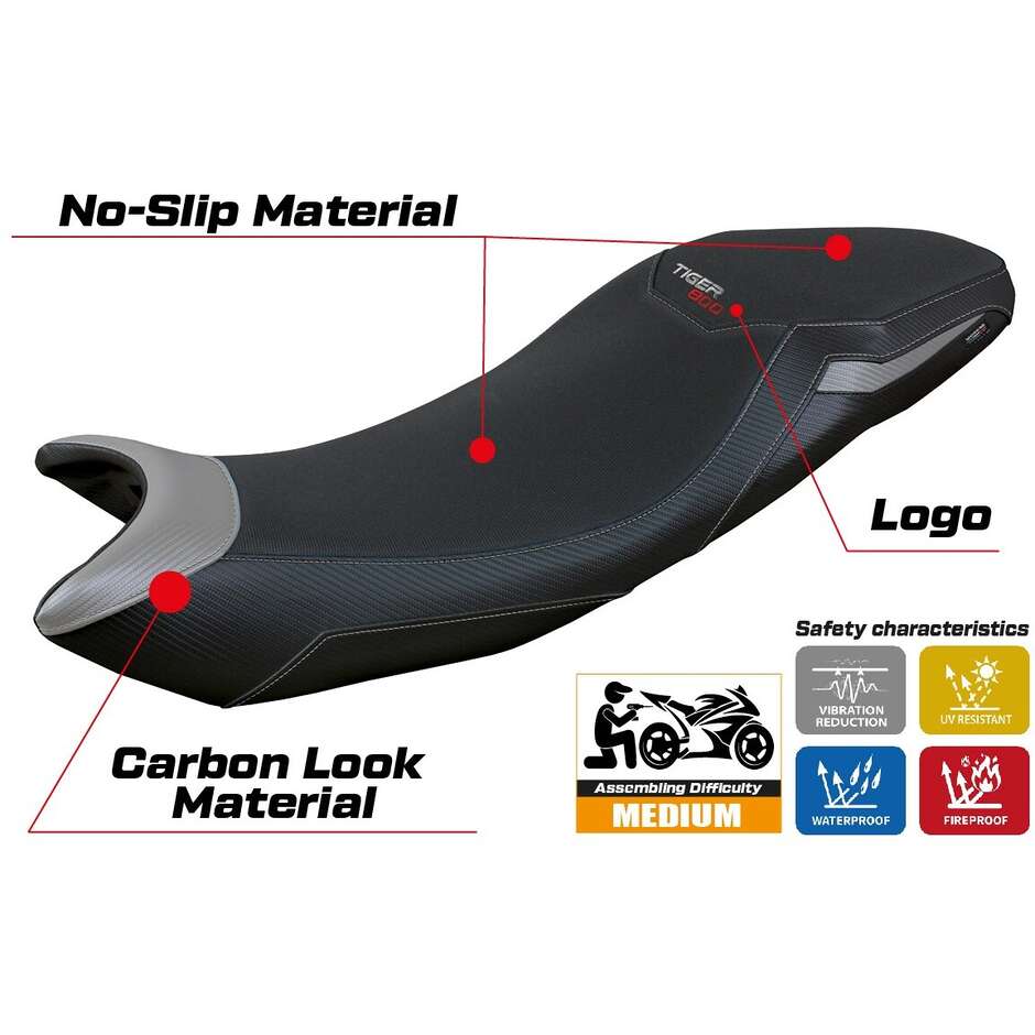 Housse de selle TPZ Italia spécifique pour Triumph Tiger Sport 800, modèle 2025.