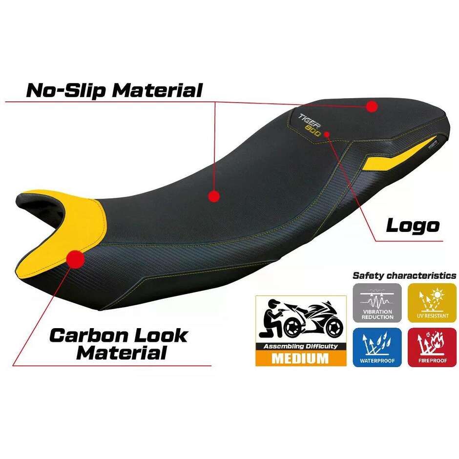 Housse de selle TPZ Italia spécifique pour Triumph Tiger Sport 800, modèle 2025.