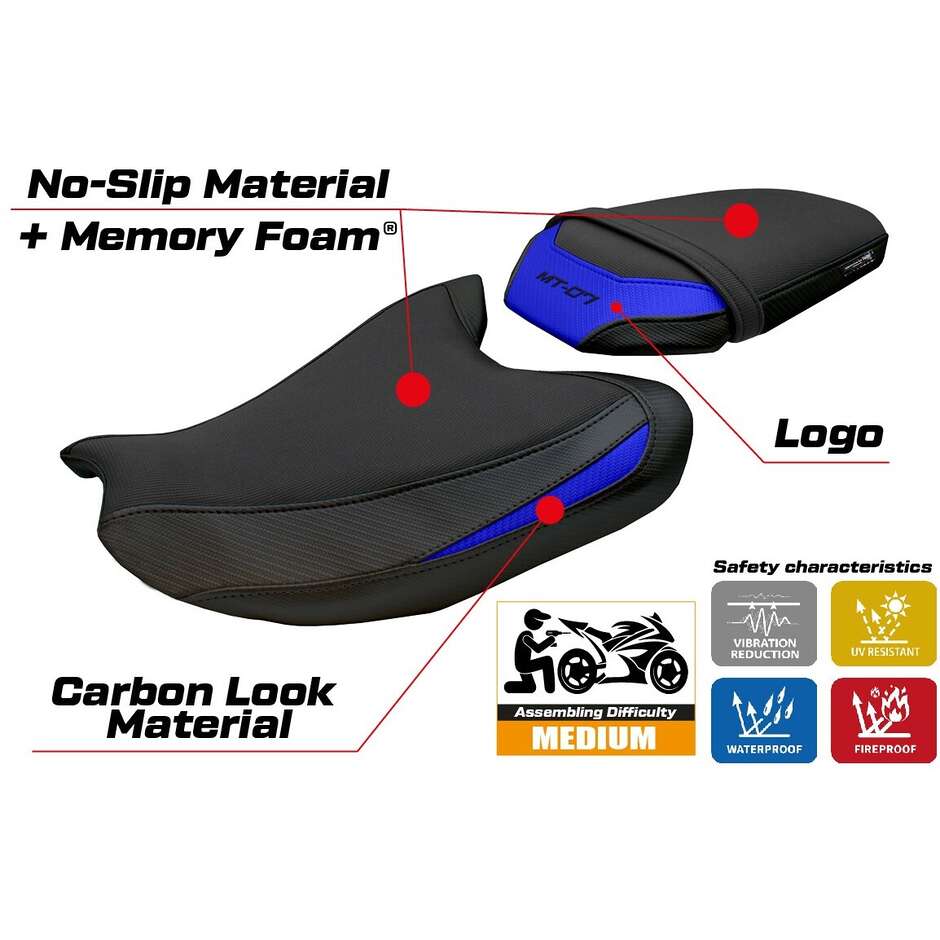 Housse de selle TPZ Italia spécifique pour Yamaha MT-07 modèle 2025, système de confort Fukaya