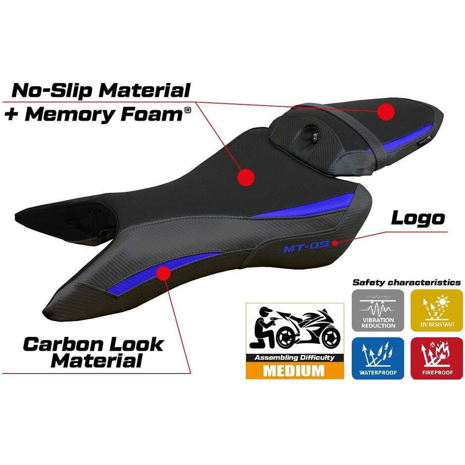 Housse de selle TPZ Italia spécifique pour Yamaha MT-09 modèle 2024-2025, système Mus Comfort