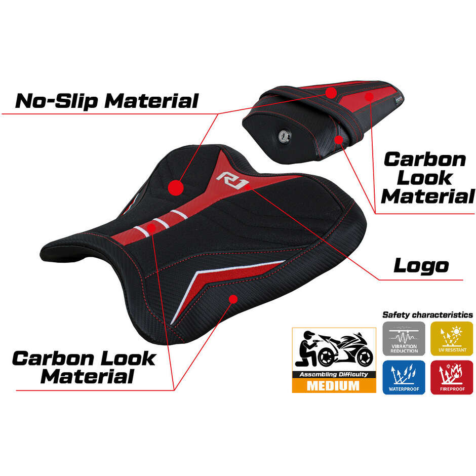 Housse de selle TPZ Italia spécifique pour Yamaha R1 (modèles 2015-2025), coloris Kagran Special Ultragrip