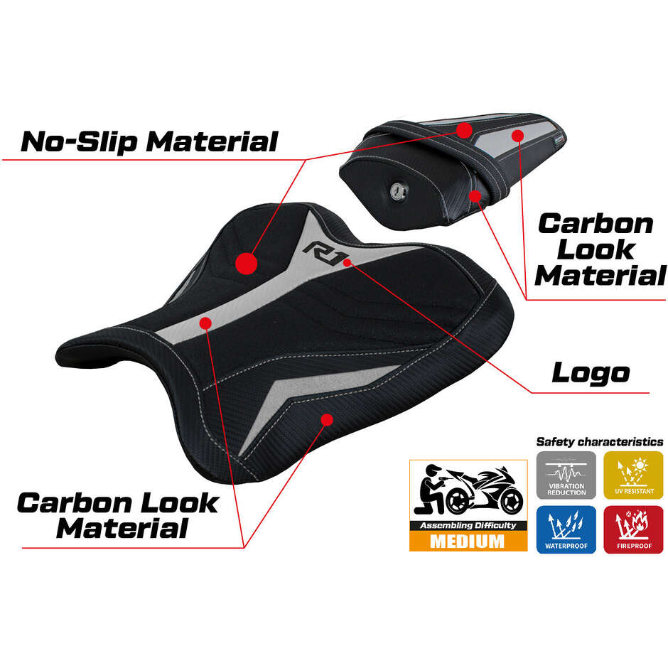 Housse de selle TPZ Italia spécifique pour Yamaha R1 (modèles 2015-2025) Kagran Ultragrip