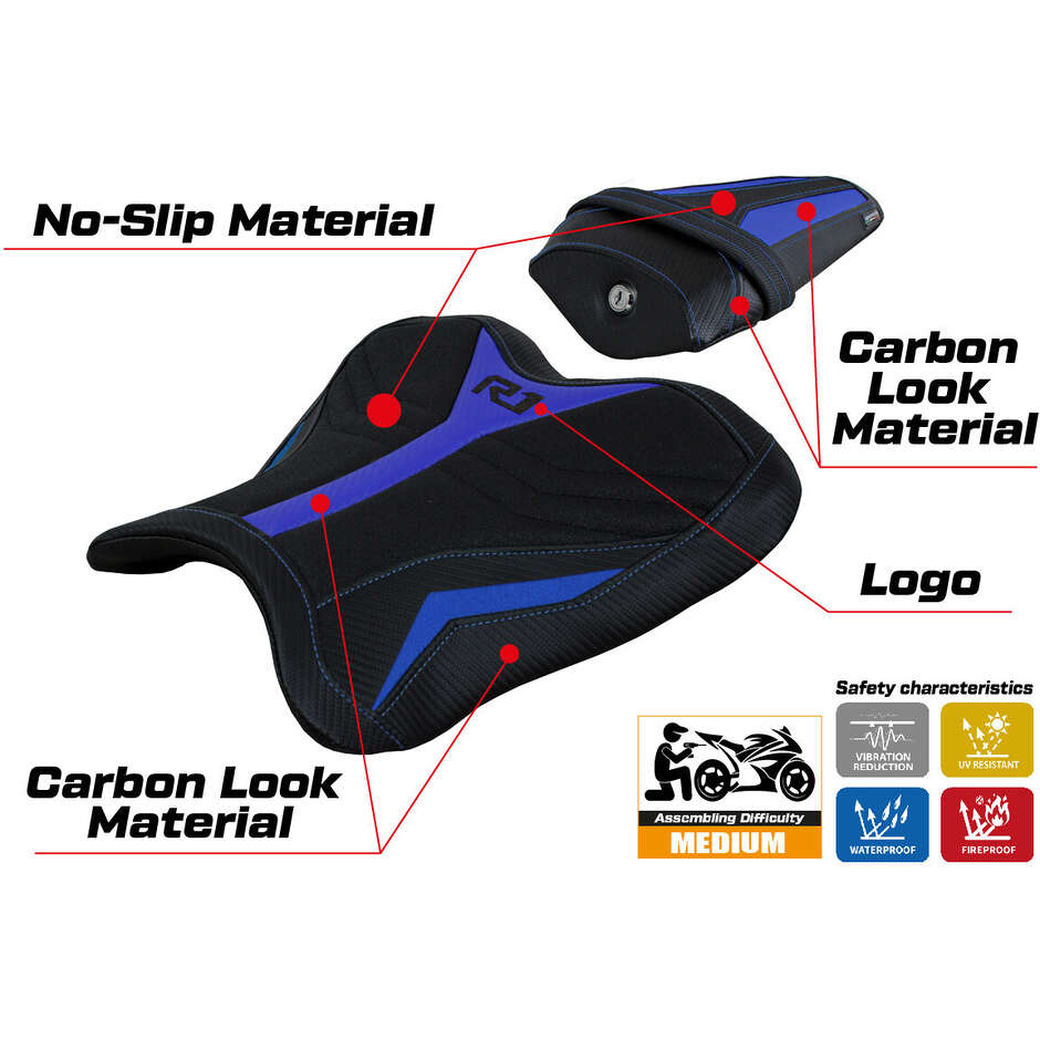 Housse de selle TPZ Italia spécifique pour Yamaha R1 (modèles 2015-2025) Kagran Ultragrip