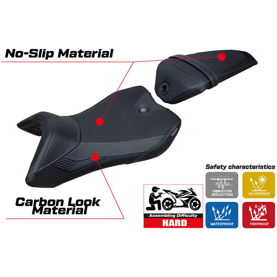 Housse de selle TPZ Italia spécifique pour Yamaha R125 (modèles 2016-2018), revêtement Nashik Ultragrip