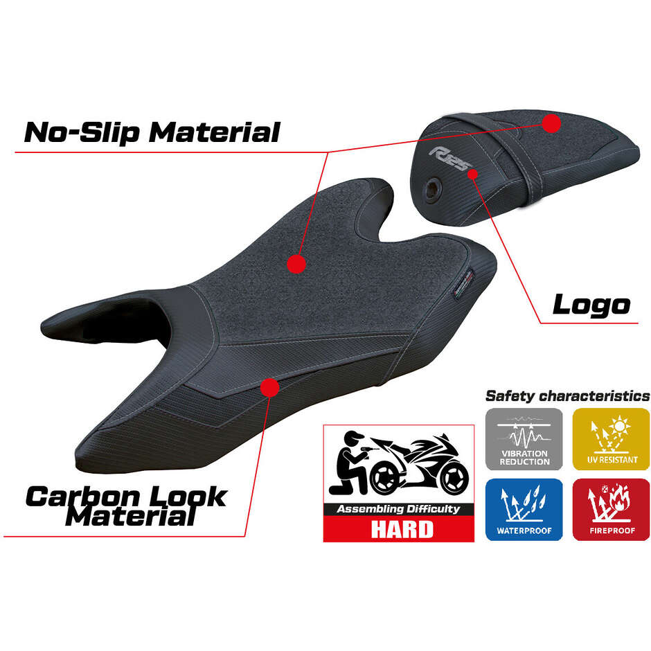 Housse de selle TPZ Italia spécifique pour Yamaha R125 (modèles 2019-2022), coloris Ashwy Ultragrip