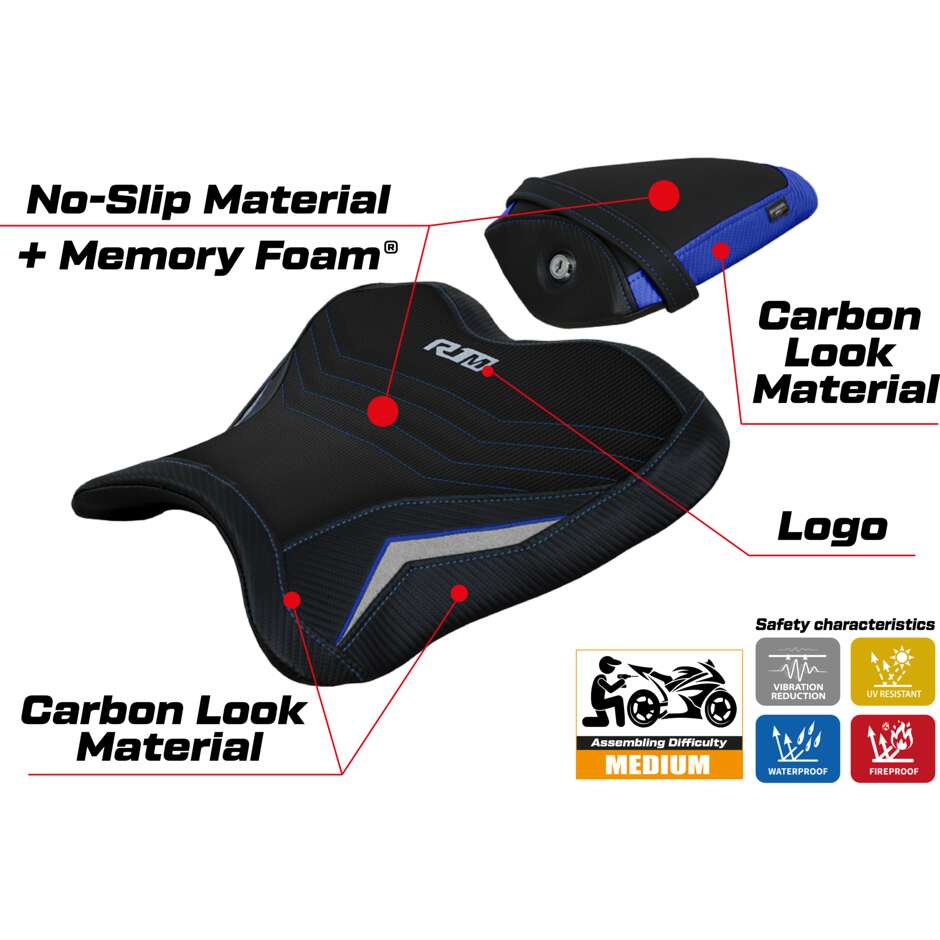 Housse de selle TPZ Italia spécifique pour Yamaha R1M (modèles 2015-2025) avec système de confort Brita