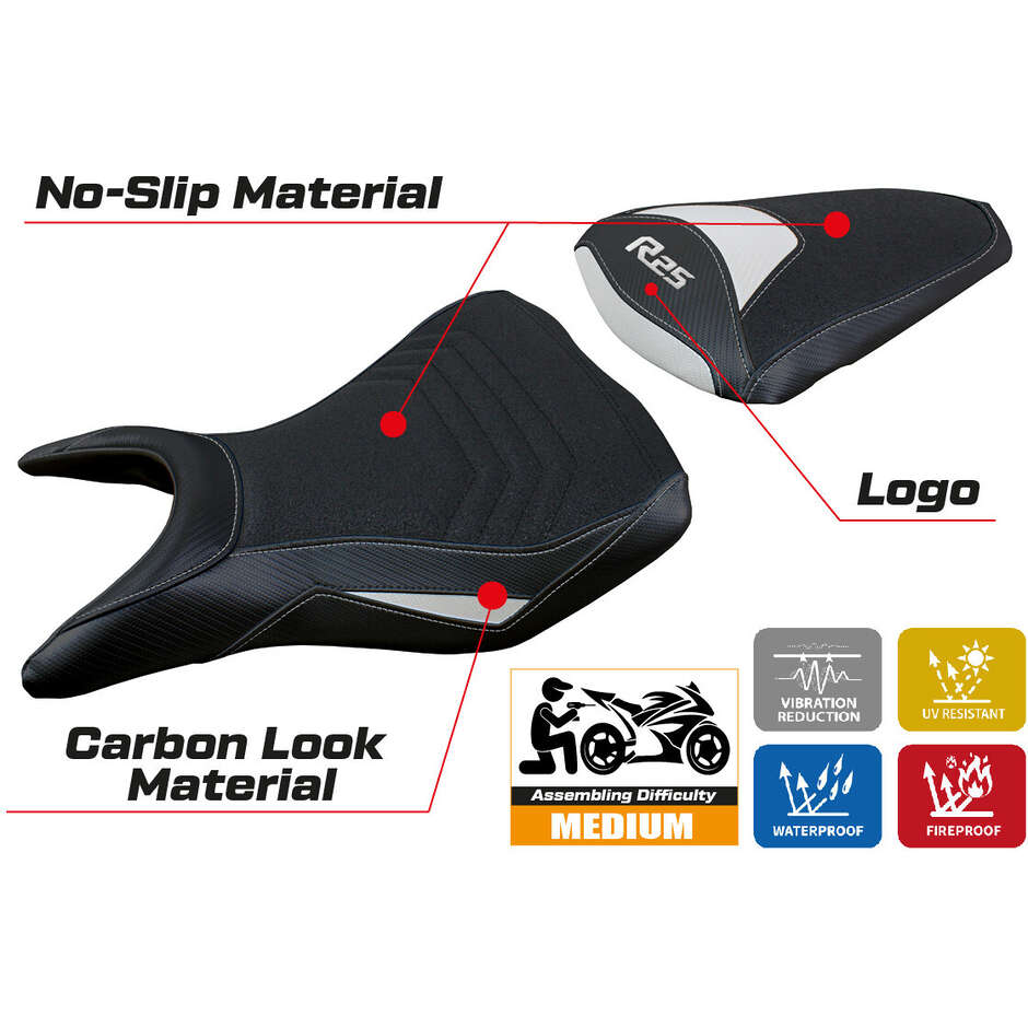 Housse de selle TPZ Italia spécifique pour Yamaha R25 2014-2020, modèle Eraclea Ultragrip