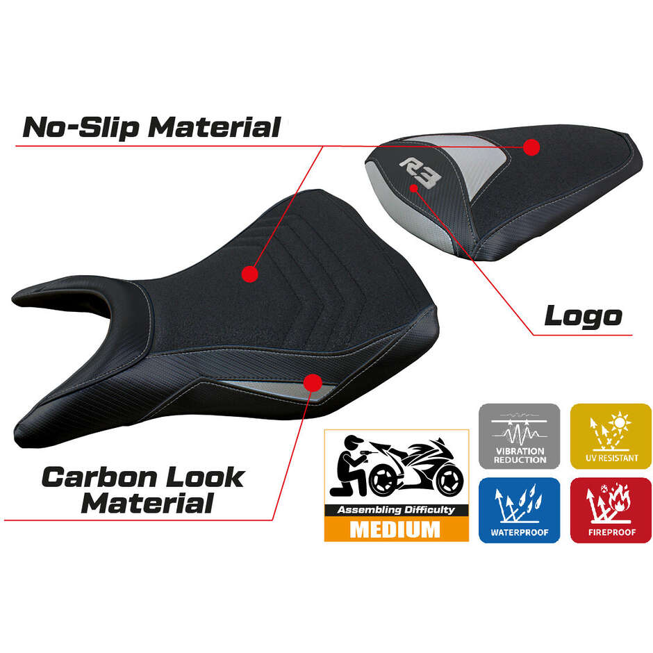 Housse de selle TPZ Italia spécifique pour Yamaha R3 2015-2024, modèle Jesolo, Ultragrip